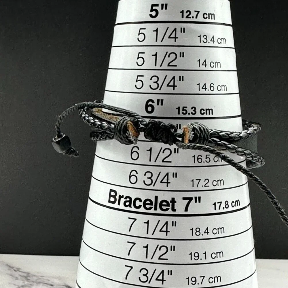Mens Skull Cross Bracelet Leather Cord Metal Beads Adjustable Punk Biker